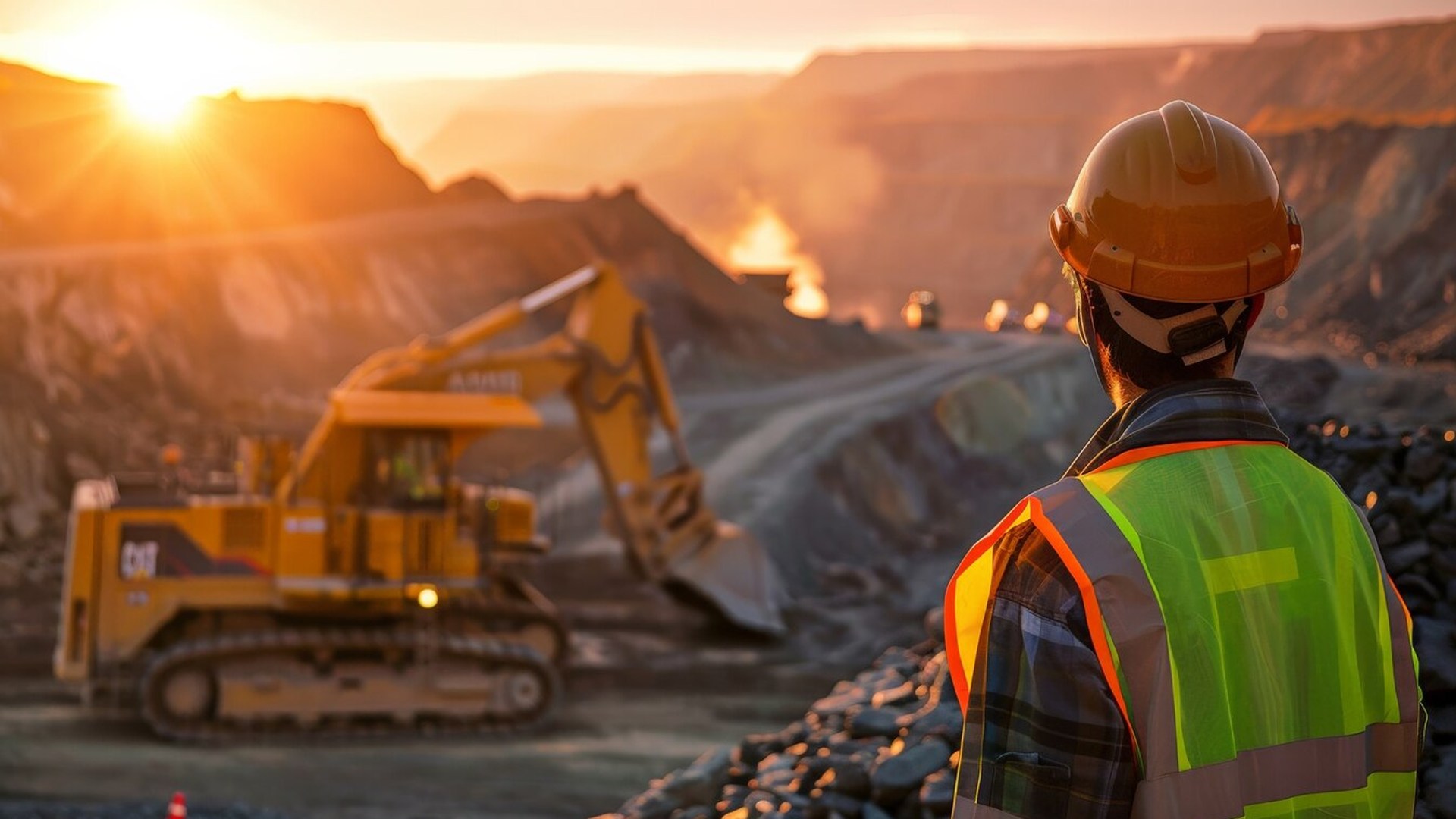 Hombre mirando una excavadora